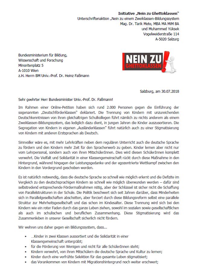 Offener Brief An Bundeskanzler Kurz Bundesminister Faßmann Zu